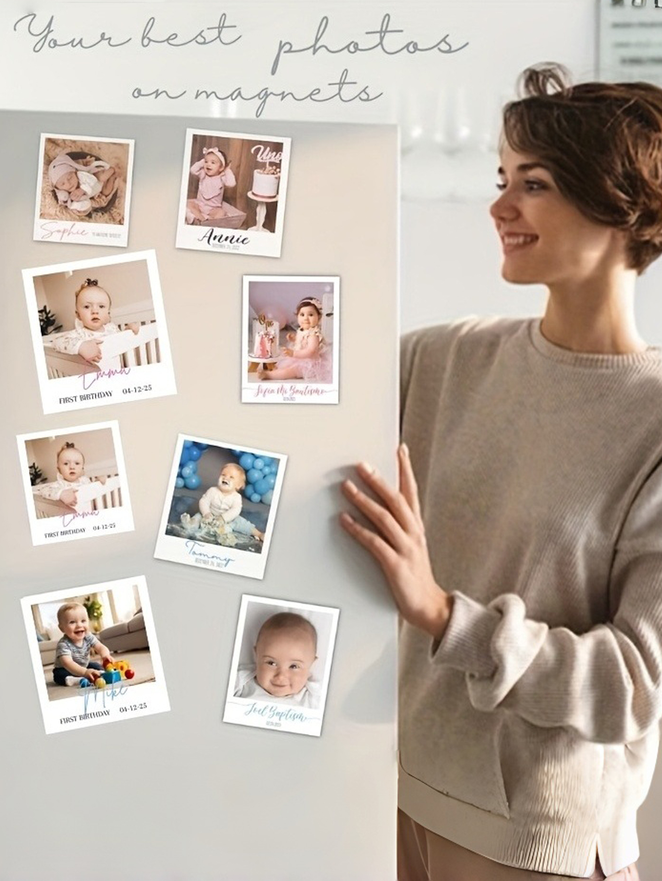 Custom Photo Fridge Magnets: Personalized First Birthday Party Gifts Photo Date Text Magnets